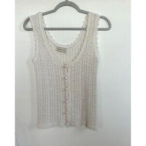 Nicholas Fine Knit Scoop Neck S/Less Top Cotton Blend White Front Buttons Sz M